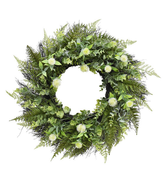 20" Spring Green Thistle & Eucalyptus Wreath by Bloom Room