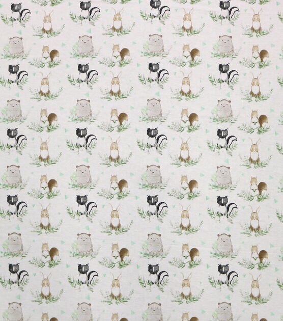Leafy Greenery Animals Nursery Flannel Fabric