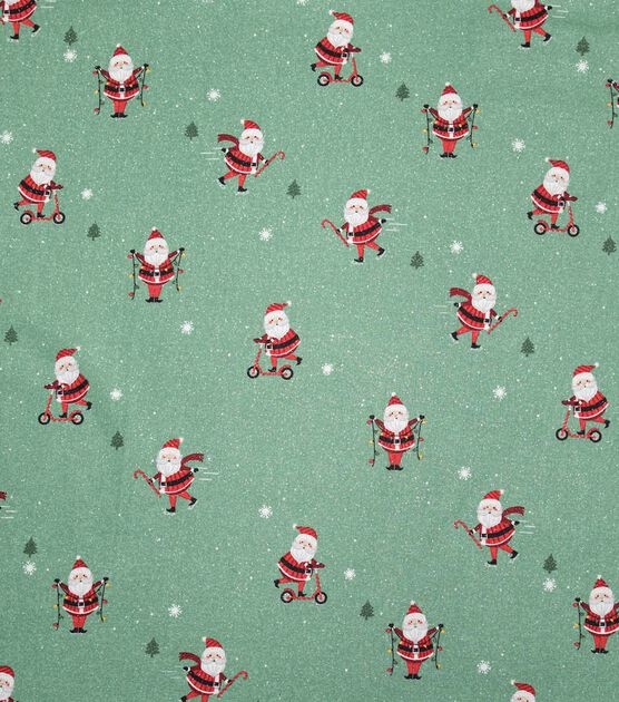 Scootering Santa's on Green Christmas Glitter Cotton Fabric, , hi-res, image 2
