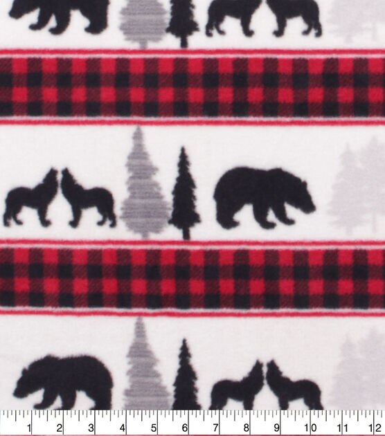 Bear & Wolf Striped Anti Pill Fleece Fabric