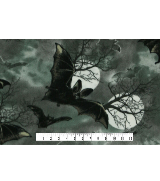 Black Bats on Gray Anti Pill Fleece Fabric, , hi-res, image 4