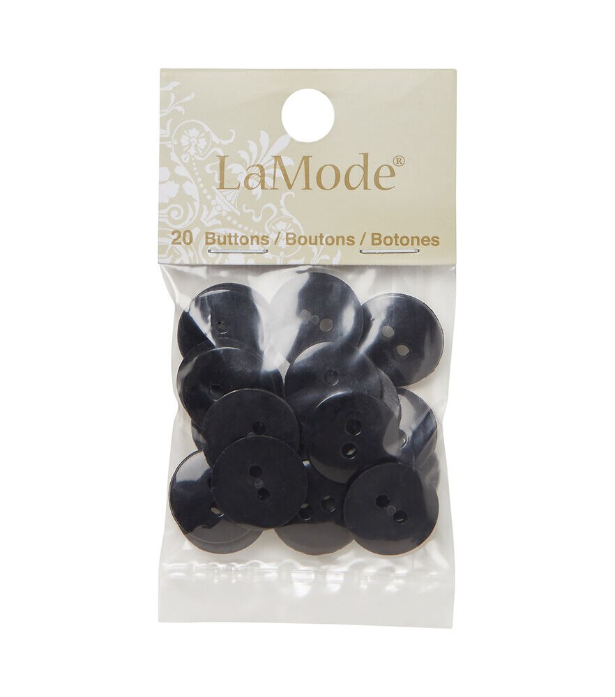 5/8" Round 2 Hole Buttons 20pk, Black, swatch