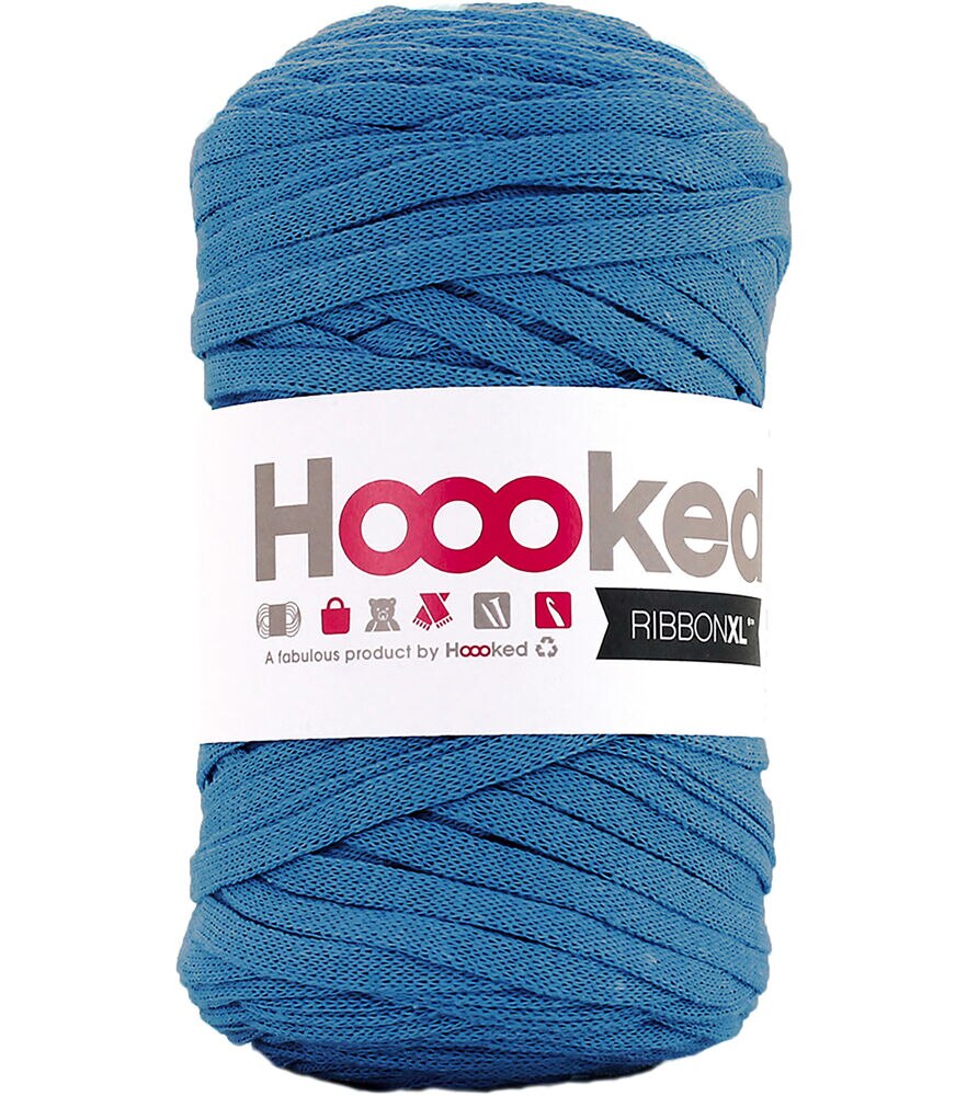 Hoooked Recycled RibbonXL 131yds Cotton Yarn, Imperial Blue, swatch
