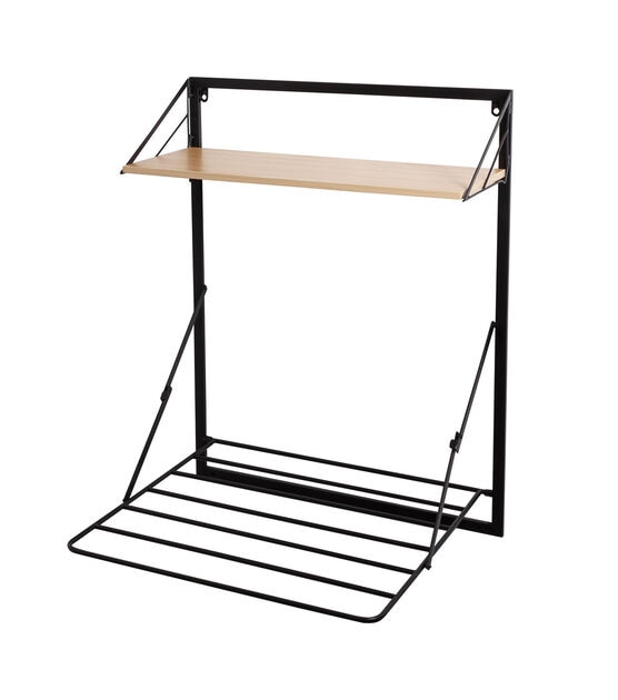 Honey Can Do 24" x 31" Black Wall Mounted Drying Rack With Shelf, , hi-res, image 2