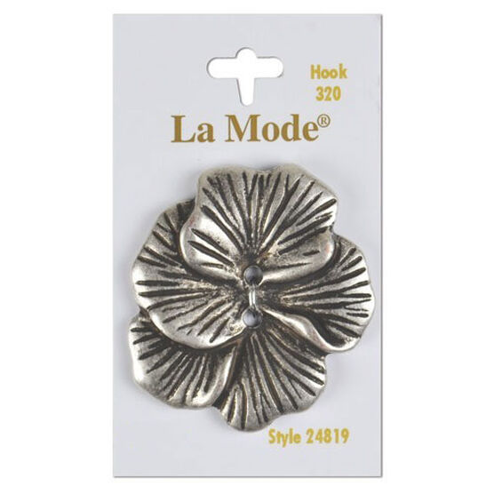 La Mode 1 7/8" Core Antique Silver Flower Shaped 2 Hole Button