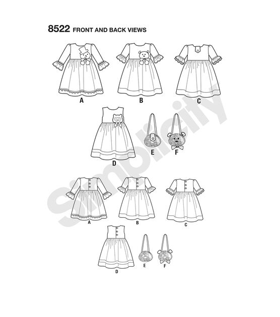 Simplicity S8522 Size 3 to 8 Children's Dress & Purses Sewing Pattern, , hi-res, image 2