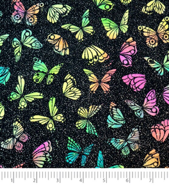 Singer Neon Butterflies Quilt Glitter Cotton Fabric