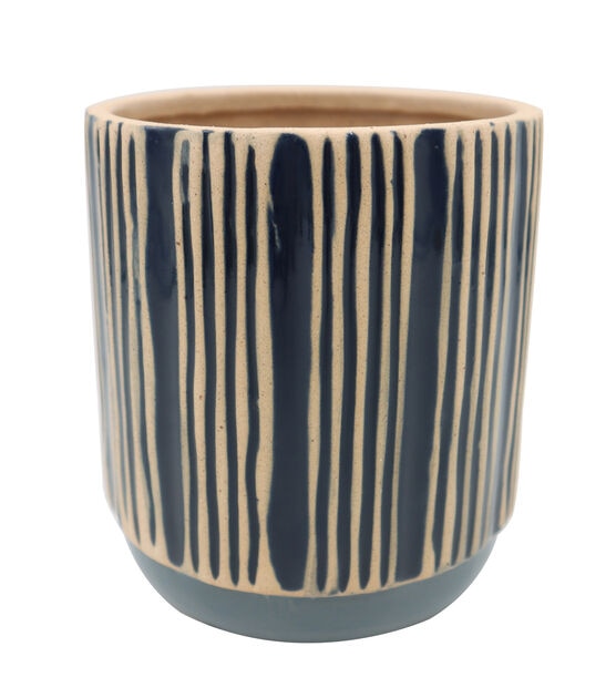 5" Navy Stripped Tan Ceramic Planter by Bloom Room