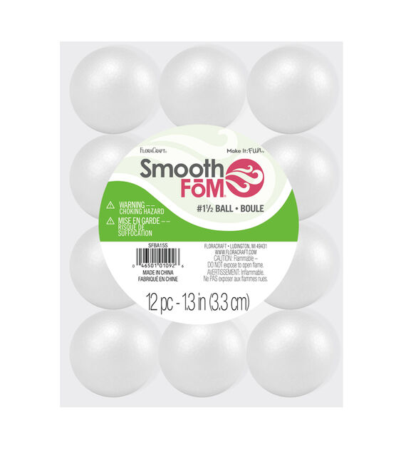 Smooth Foam Balls 1.3in 12 Pkg White