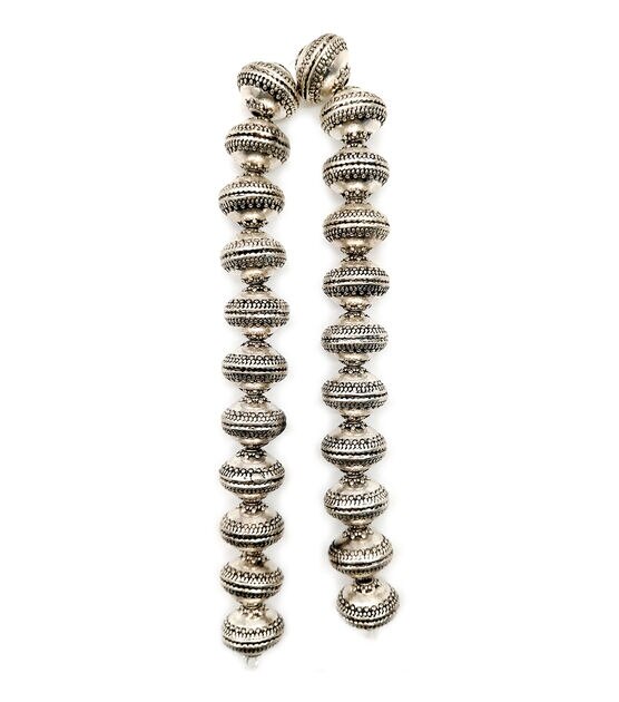 12" Silver Rondelle Dotted Metal Strung Beads by hildie & jo, , hi-res, image 2