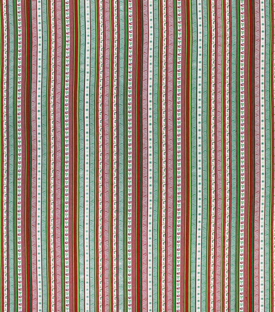Red & Green Holly Striped Christmas Cotton Fabric