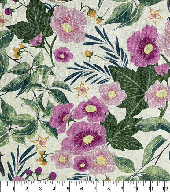 Elizabeth Halpern Floral & Birds On Tan Premium Print Fabric, , hi-res, image 2