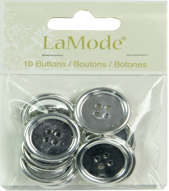 La Mode 1" Silver Round 4 Hole Buttons 10pc