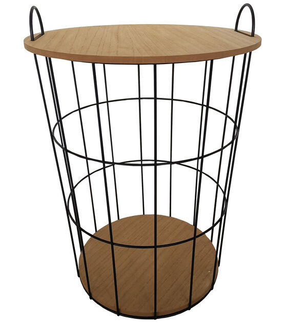 21" Metal Frame Storage Basket With Wood Lid by Hudson 43