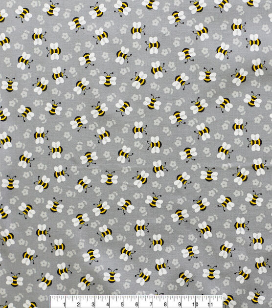 Tossed Bees On Gray Novelty Cotton Fabric, , hi-res, image 2