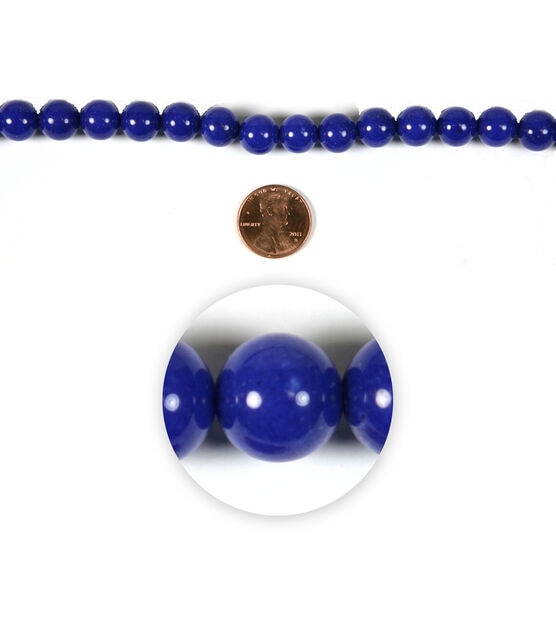 7" Blue Round Glass Strung Beads by hildie & jo