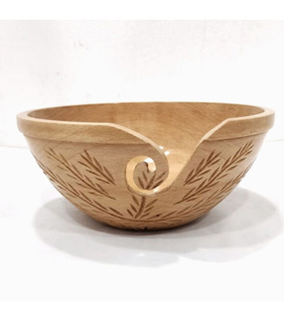 9 Wood Leaf Engraved Yarn Bowl by K+C