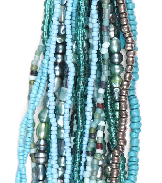 14" Turquoise Glass Multi Strand Seed Strung Beads by hildie & jo, , hi-res, image 2
