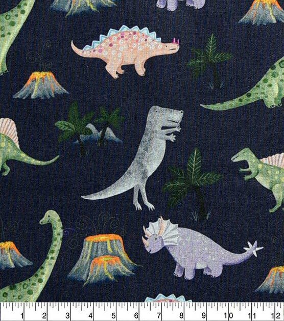 Dinos And Palm Trees On Gray Novelty Print Fabric, , hi-res, image 2