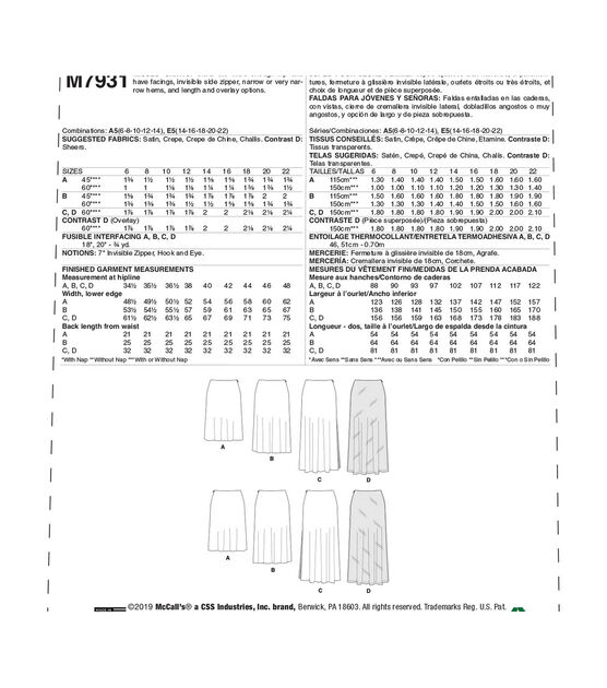 McCall's M7931 Size 6 to 22 Misses Skirts Sewing Pattern, , hi-res, image 2