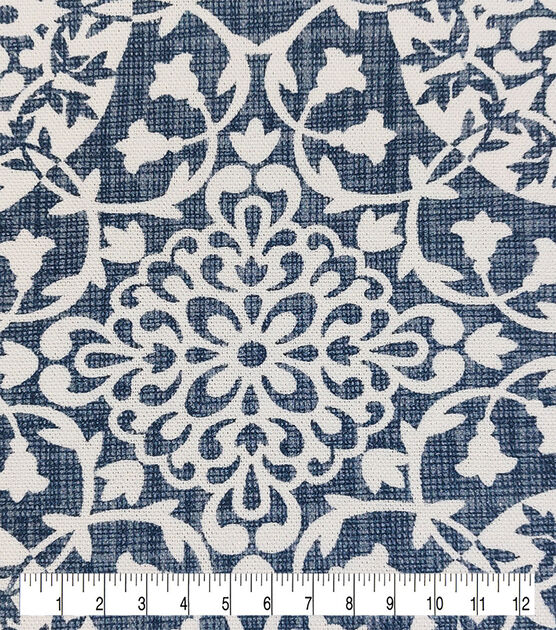 Medallion On Blue Cotton Canvas Fabric, , hi-res, image 3