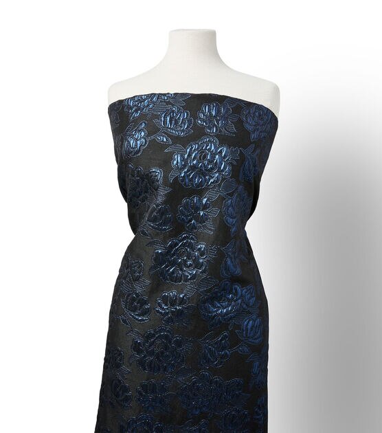 Badgley Mischka Navy & Black Floral Jacquard Fabric, , hi-res, image 6