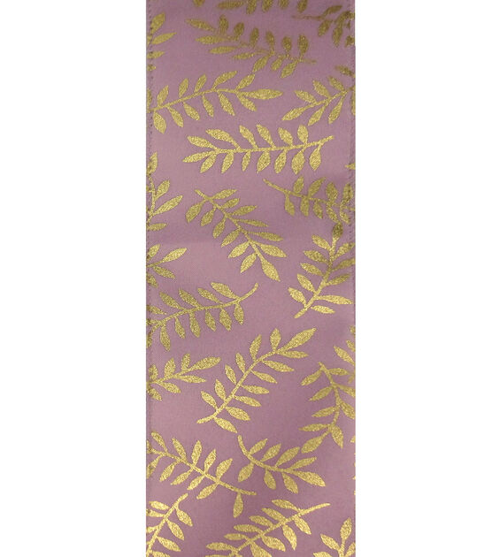 Save the Date 2.5"x15' Gold Ferns Mauve Woven Ribbon, , hi-res, image 2