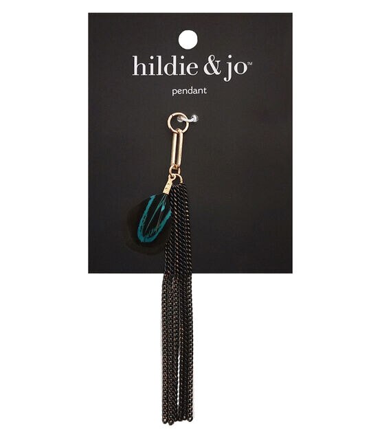Gold & Black Tassel Pendant With Blue Feather by hildie & jo