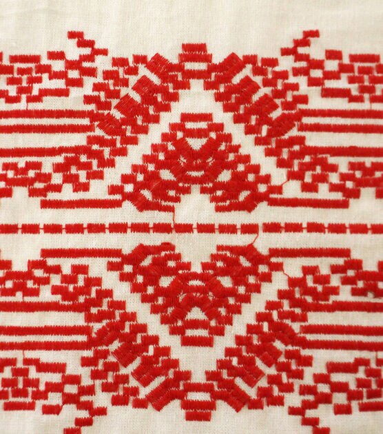 Boho Embroidered Cotton Linen Fabric Red | JOANN