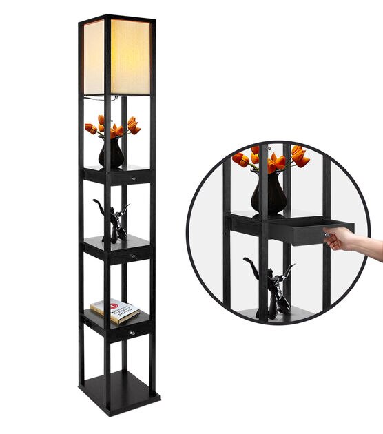 Brightech Maxwell LED Floor Lamp with Drawers - Black