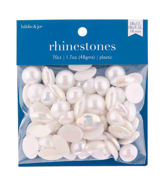 70ct White Assorted Plastic Flat Back Rhinestones by hildie & jo