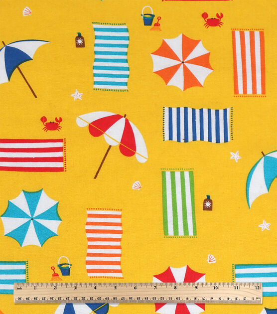 Yellow Beach Towels And Umbrellas Novelty Cotton Fabric by POP!, , hi-res, image 3