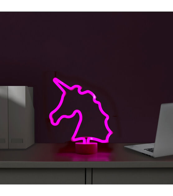 Northlight 11" Battery Operated Neon Style LED Pink Unicorn Table Light, , hi-res, image 2
