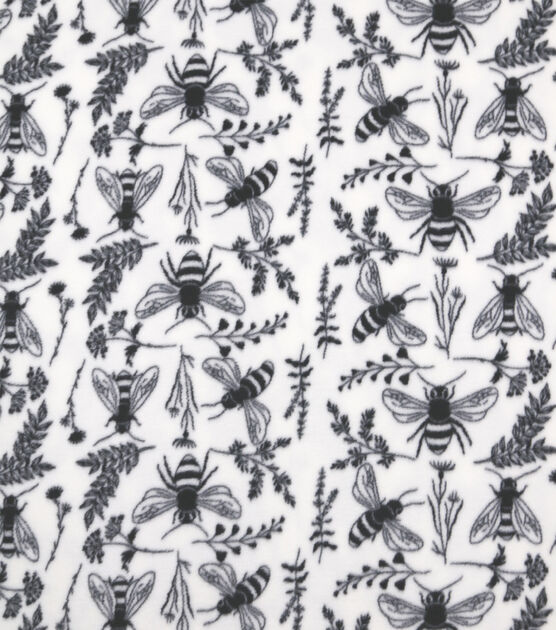 Bees on White Anti Pill Fleece Fabric