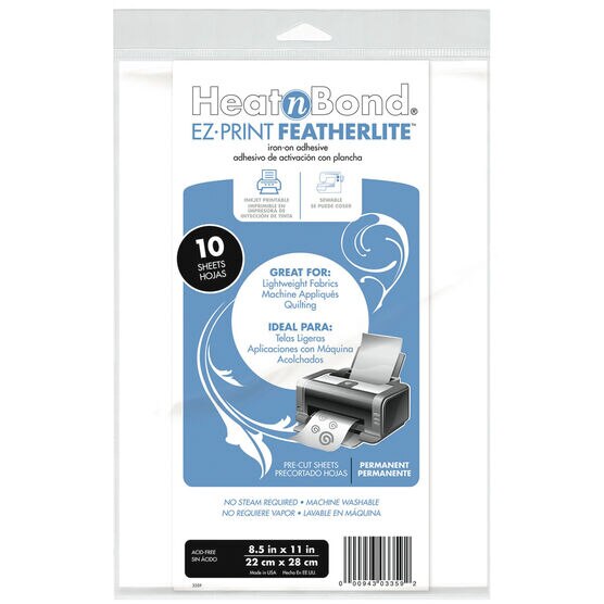HeatnBond EZ Print 8.5" x 11" Featherlite Iron On Adhesive 10pk
