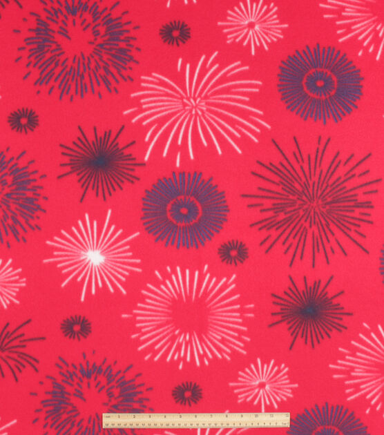 Red Firework Blizzard Prints Fleece Fabric, , hi-res, image 2