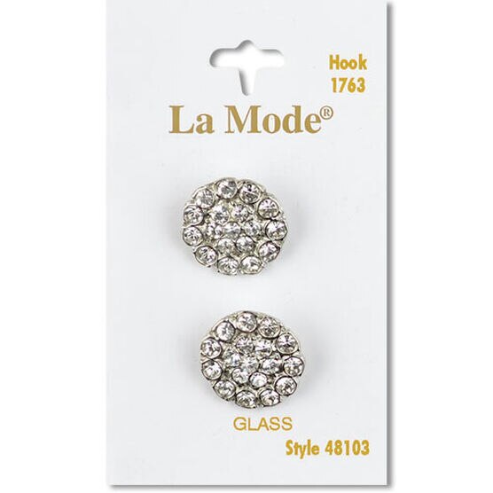 La Mode 3/4" Silver & Clear Crystal Rhinestone Shank Buttons 2pk