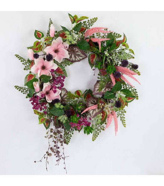 Northlight 24" Spring Pink Succulents & Green Fern Wreath, , hi-res, image 5