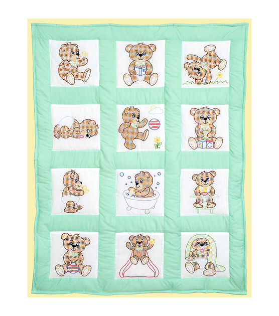 Jack Dempsey 9" Teddy Bears Stamped Quilt Blocks 12pk