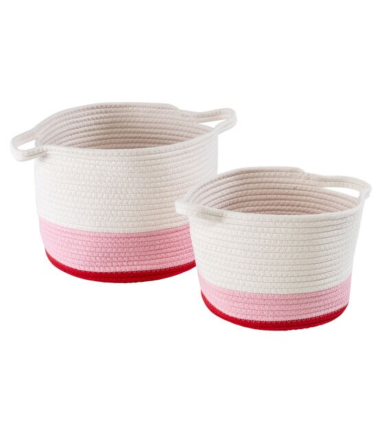 Honey Can Do 12" Pink & White Nesting Cotton Rope Storage Baskets 2ct, , hi-res, image 2