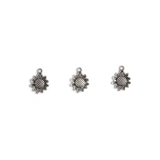 12pk Antique Silver Plated Sunflower Charms by hildie & jo, , hi-res, image 3