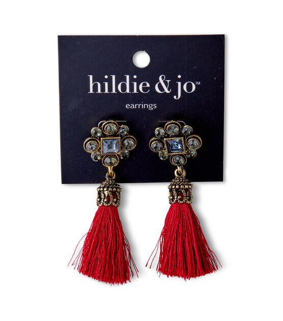 Antique Gold & Red Tassel Dangle Earrings by hildie & jo