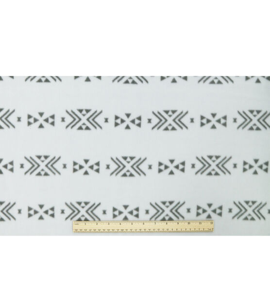 Gray Linear Aztec Geometrics on White Anti Pill Fleece Fabric, , hi-res, image 4