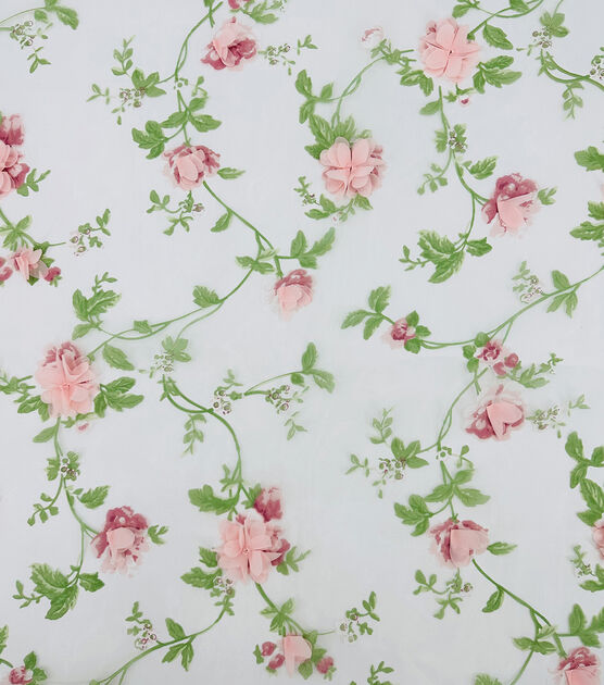 Floral Printed on White Organza Fabric by Sew Sweet