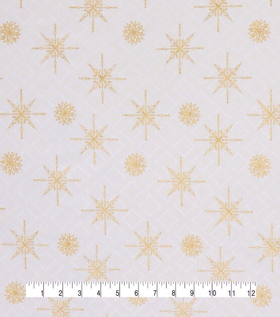 Snowflakes on White Christmas Metallic Cotton Fabric