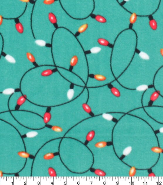 Christmas Lights on Teal Anti Pill Fleece Fabric, , hi-res, image 3