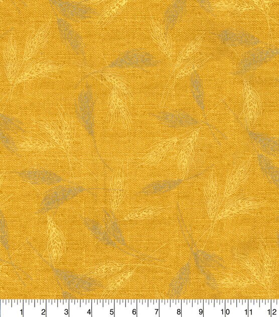 Fabric Traditions Tossed Glitter Wheat on Gold Fall Harvest Cotton Fabric