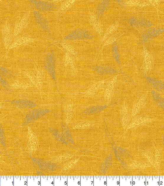 Fabric Traditions Tossed Glitter Wheat on Gold Fall Harvest Cotton Fabric