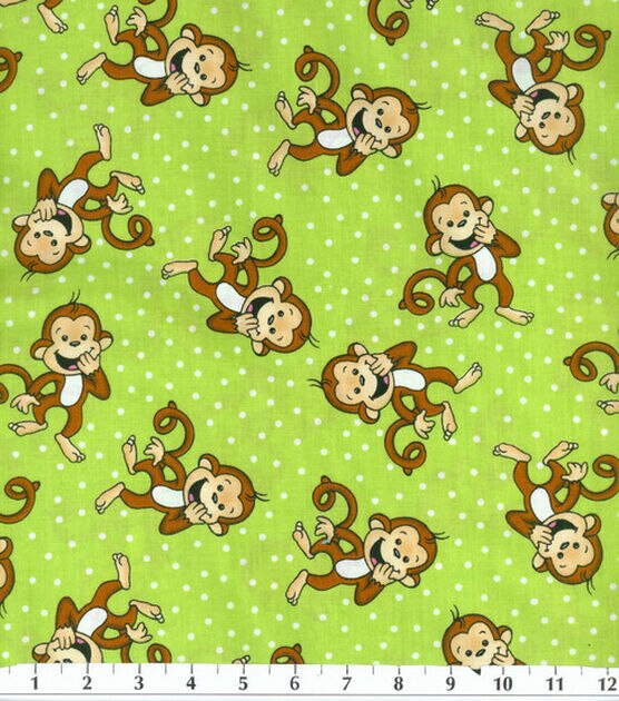 Novelty Cotton Fabric  Laughing Monkey on Green