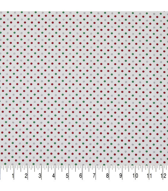 Green & Dots on White Christmas Glitter Cotton Fabric, , hi-res, image 3